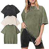 PEHMEA 3 Pcs Women's Oversized T-Shirts Cotton Short Sleeve Vintage Washed Baggy Boyfriend Streetwear Summer Tops