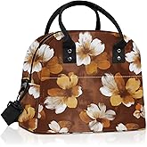 Clastyle Plant Women Lunch Box Bag Leaves Large Camping Adult Lunch Tote Insulated Cooler Bag for Office Work Picnic,Brown Flower