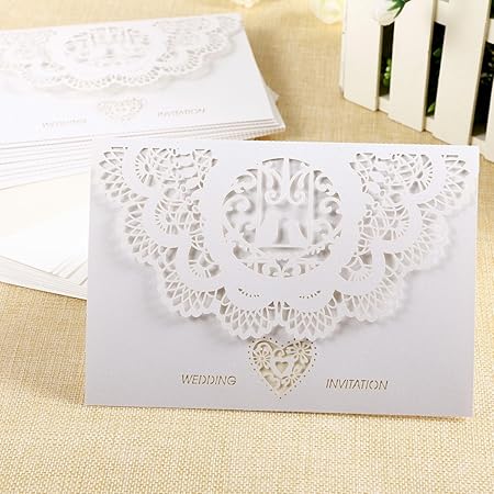 Amazon Co Jp 結婚式 ウエディング用招待状 席札 グリーティングカード 透け彫りメッセージカード 手紙 便箋 リボンと封筒付 10名分 文房具 オフィス用品
