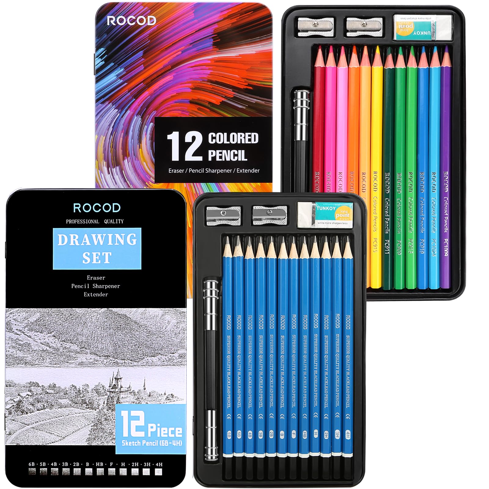 ROCOD Profession sketch pencils & colored pencils for Adults drawing pencils set.