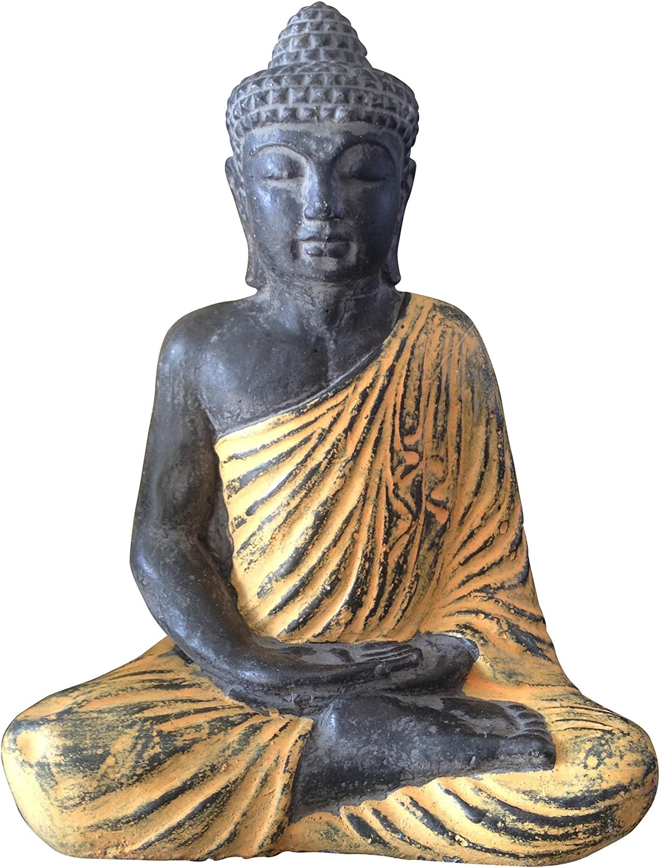 Wisdom Arts #1060 - Meditating Buddha Statue Antique Black and Yellow Robe Finish, 8.5'' High