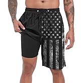 FT FENTENG Mens Swim Trunks with Compression Liner 9" Stretch Board Shorts 2 in 1 Quick Dry Swimwear Bathing Suits