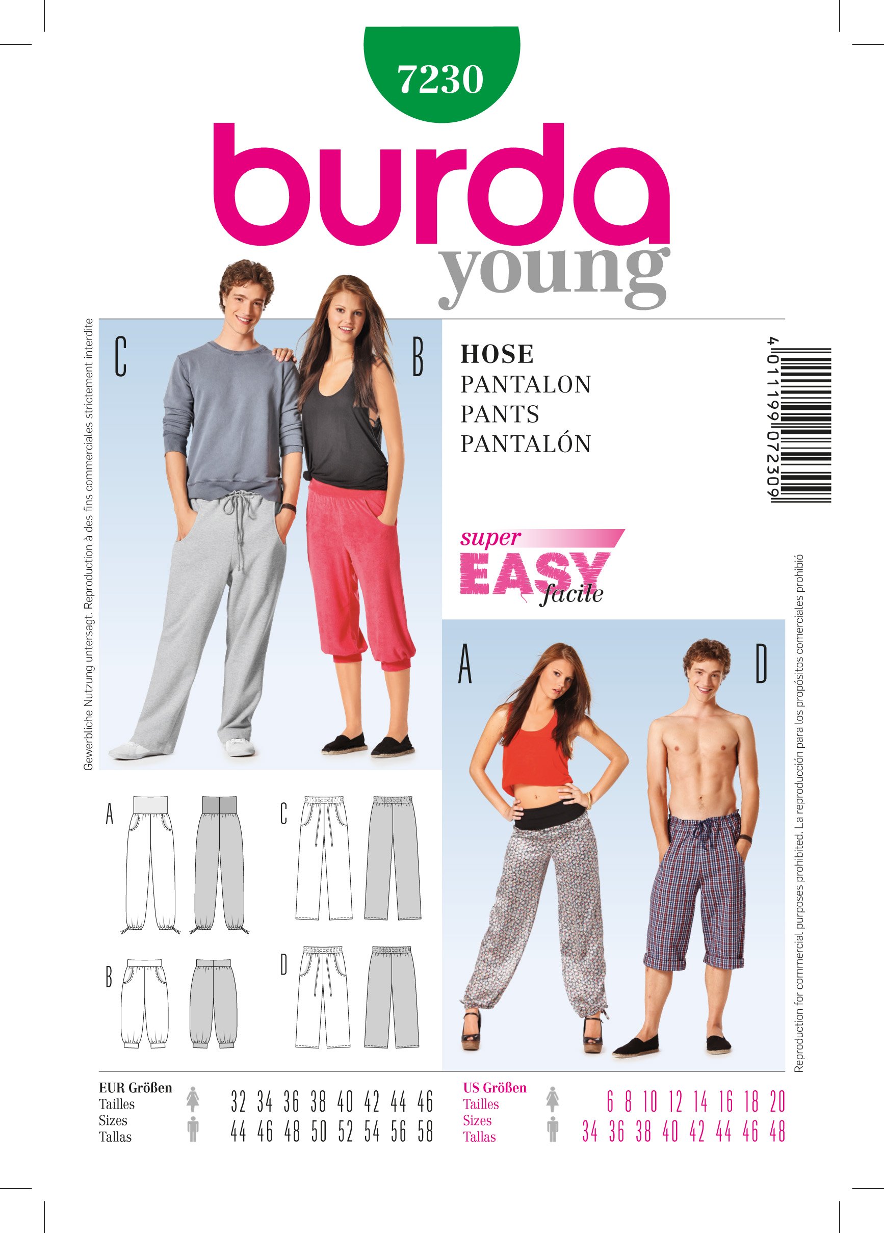 Burda Style Sewing Pattern B7230 Unisex Trousers