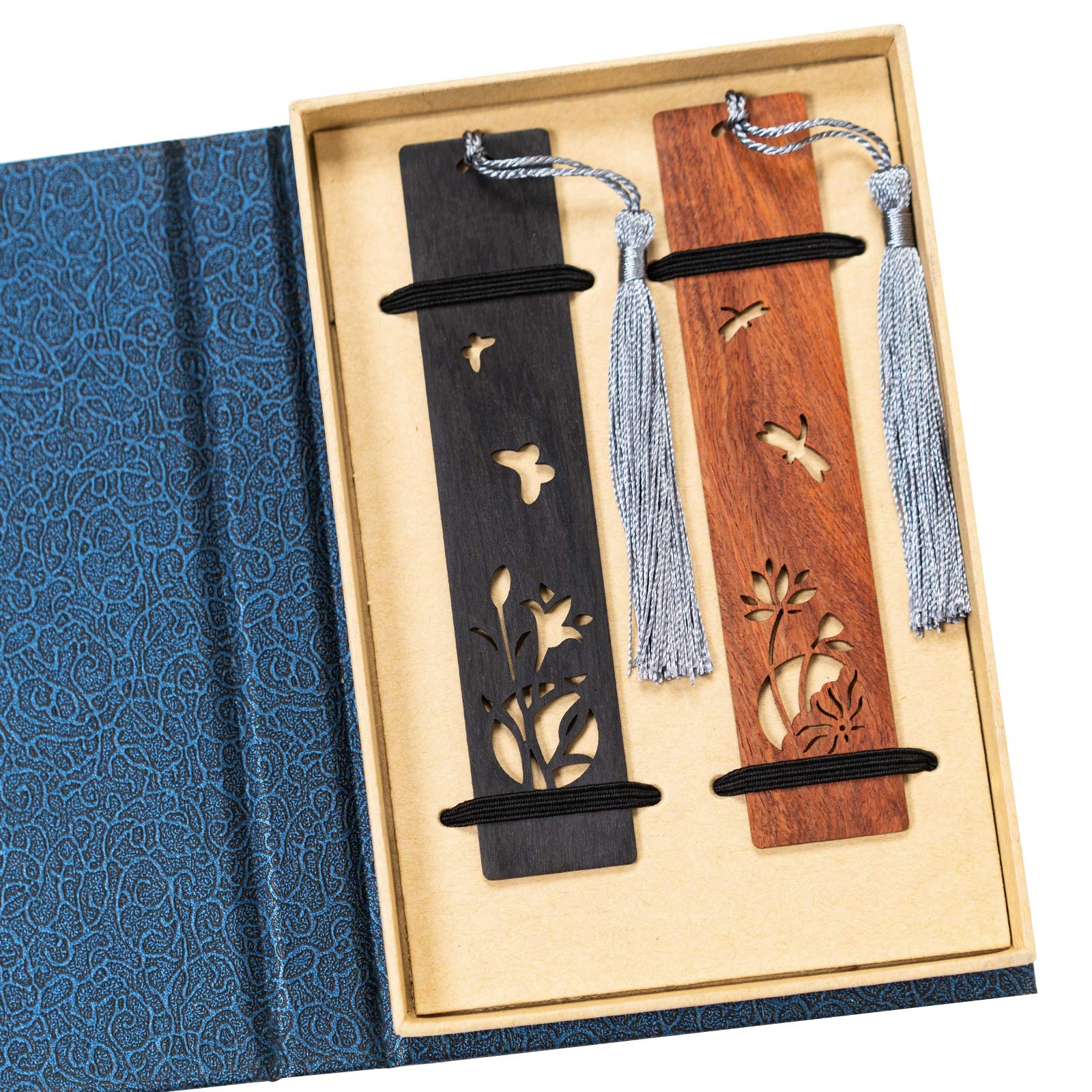 Handmade Wooden Bookmark Gift Box Set, 2pcs Wooden Bookmarks Handmade Natural Wood Bookmark with Tassel, is A Unique Gift for Teachers, Students, Men and Women