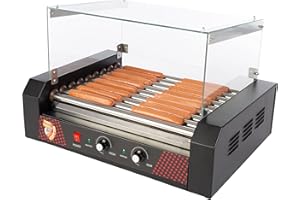 Hot Dog Roller Machine with Cover – 1170W Stainless-Steel Cooker with 9 Rollers – 24 Hotdog Capacity Electric Grill by Great Northern Popcorn