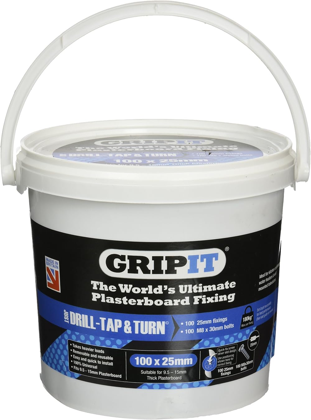 Gripit GP25100 Plasterboard Fixings 113Kg 100 Pack Blue 25mm