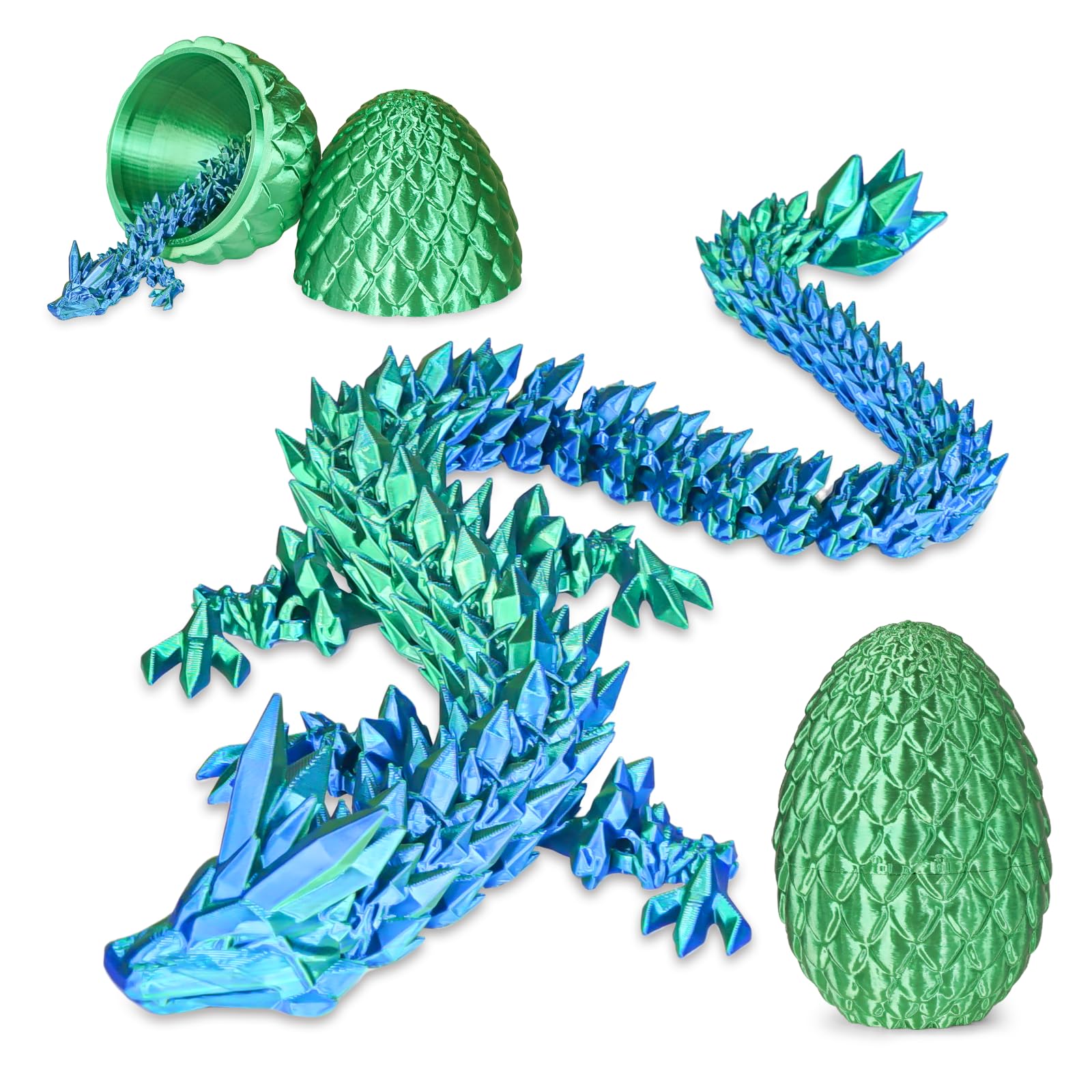 Surprise Dragon Egg with Dragon Inside – Gifts for Kids and Adults, 3D Printed Fidget Toy, Ideal for Christmas, Easter, Birthdays, Fun Desk Décor and Stress Relief(Christams Green, Medium)