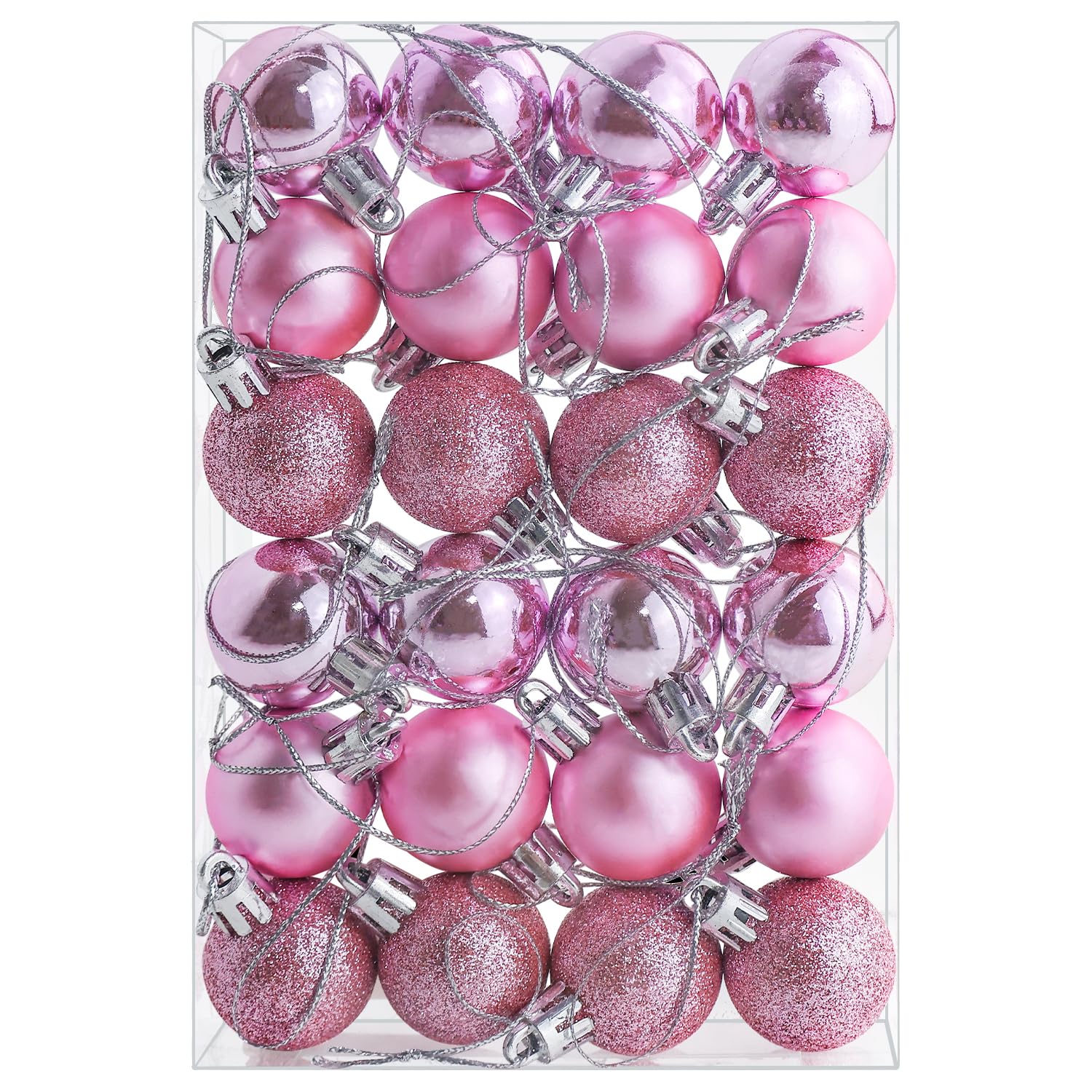 24 Pieces 30 mm Christmas Balls Decorations Shatterproof Xmas Tree Baubles Mini Hanging Balls for Christmas Tree Holiday Wedding Party Ornaments, Pink