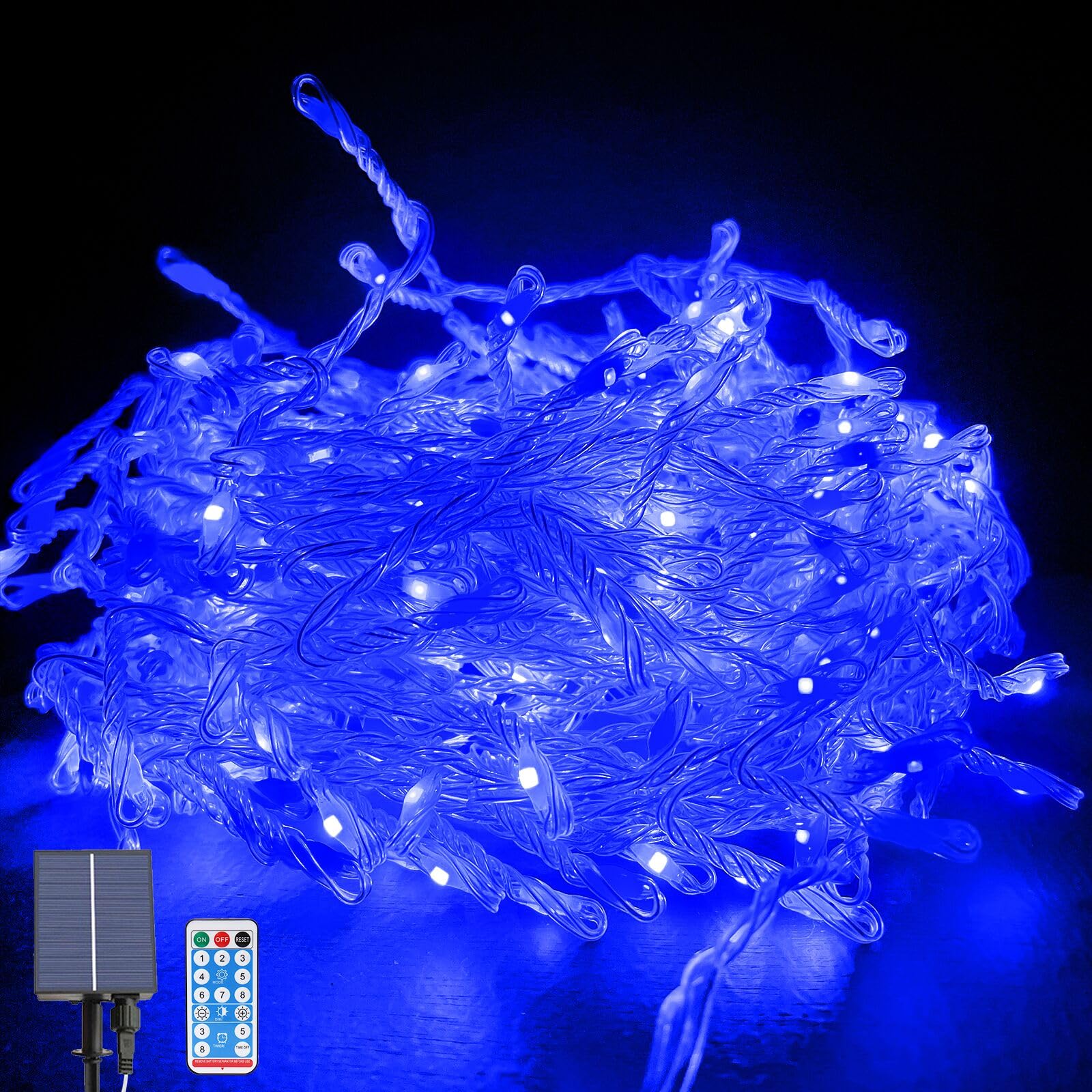 OPAHUTER Solar Firecracker Lights Outdoor, 33FT 370 LEDs & Remote 8 Modes Cluster Fairy Lights for Ceiling Parties & Tree Decor