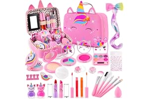 FHJAX Kids Makeup Sets for Girls, Real Washable Make Up Kits Toys Toddler Children Princess Dress Up Birthday Toy for 3 4 5 6 7 8 9 10 11 12 Years (Pink)