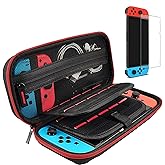 daydayup Switch Case and Tempered Glass Screen Protector Compatible with Nintendo Switch - Deluxe Hard Shell Travel Carrying Case, Pouch for Nintendo Switch Console & Accessories, Streak Red