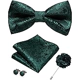 JEMYGINS Paisley Pre-tied Bow Tie and Pocket Square Cufflinks Lapel Pin Sets for Men 4PCS