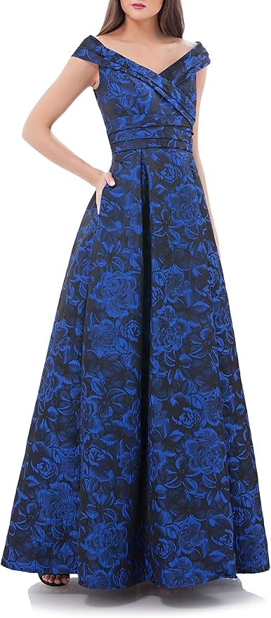 Amazon カルメンマークバルボ トップス ワンピース Carmen Marc Valvo Infusion Rose Print Of Blue Blac 並行輸入品 パーティードレス 通販