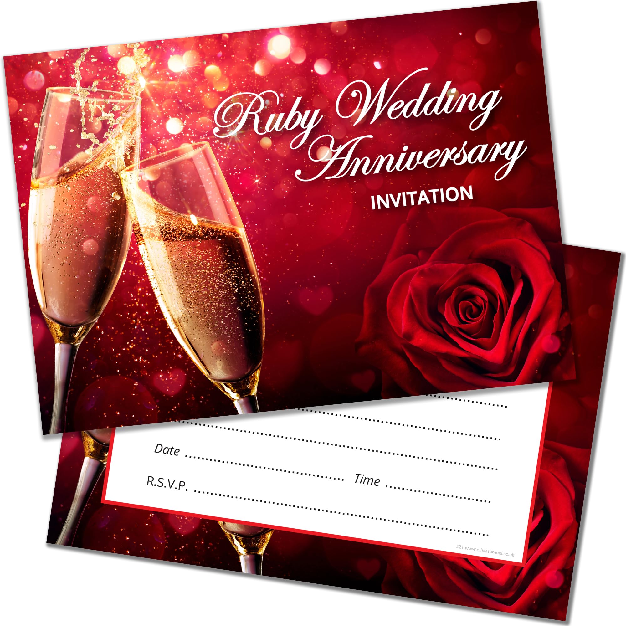 Olivia Samuel 20 x Ruby Wedding Anniversary Invitations – Ready to Write with Envelopes – Champagne 40th Anniversary – Designed and Printed in the UK