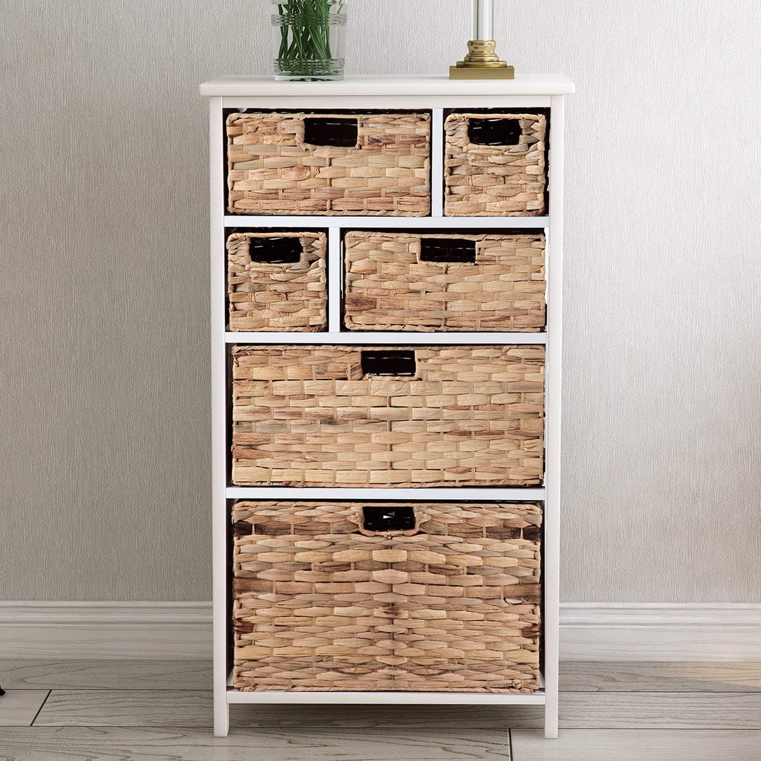 MIERES Chest of Drawers with Baskets Seagrass Storage Unit for Bedroom Hallway Bathroom Living
