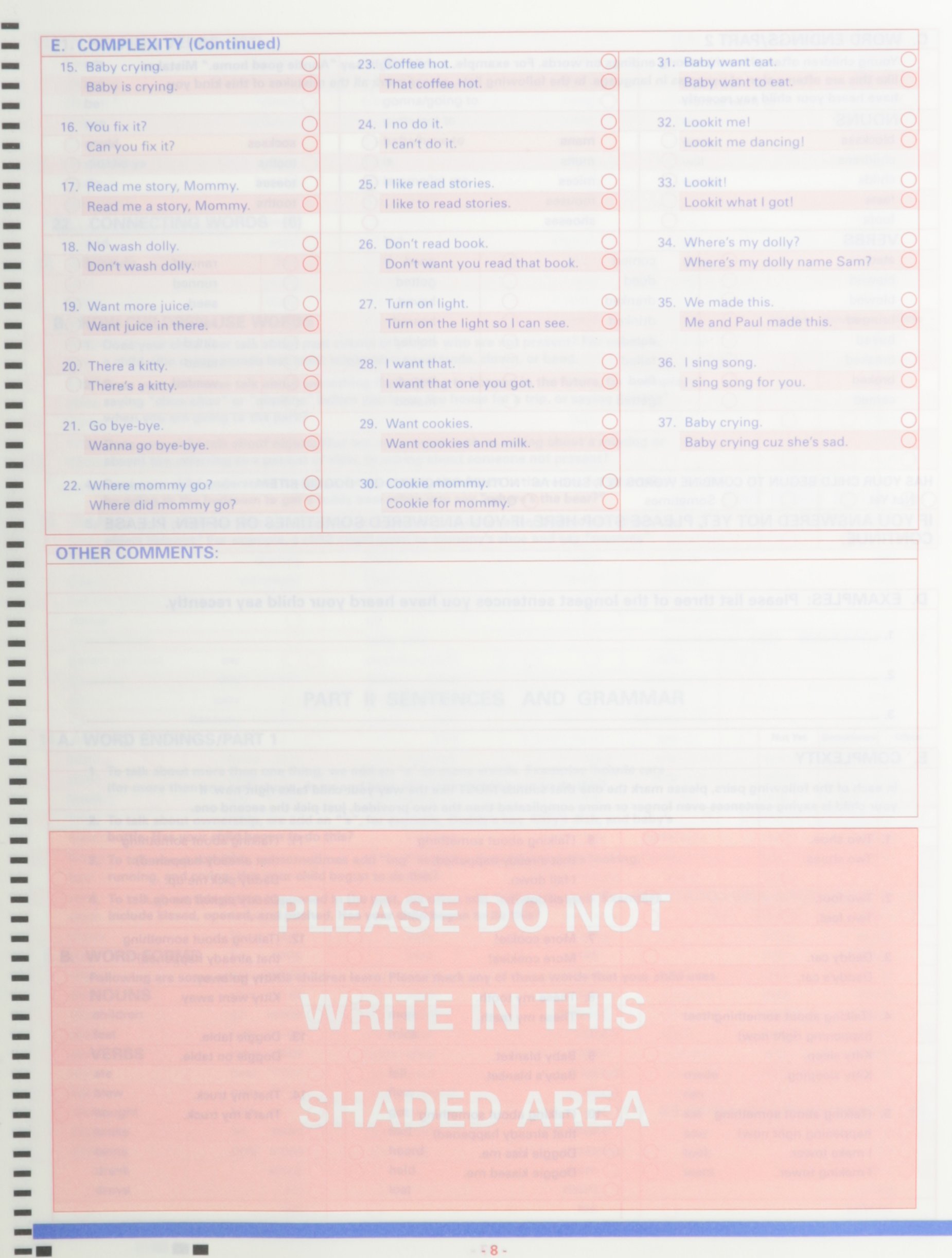 Macarthur Bates Communicative Development Inventory Words And Sentences