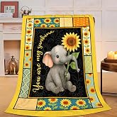 Elephant Blanket Super Soft Warm Fluffy Fleece Flannel Sunflower Animal Throw Blanket Cozy Fuzzy Plush Stuff Bedding Blankets Gifts for Women Kids Boys Girls Adults 50