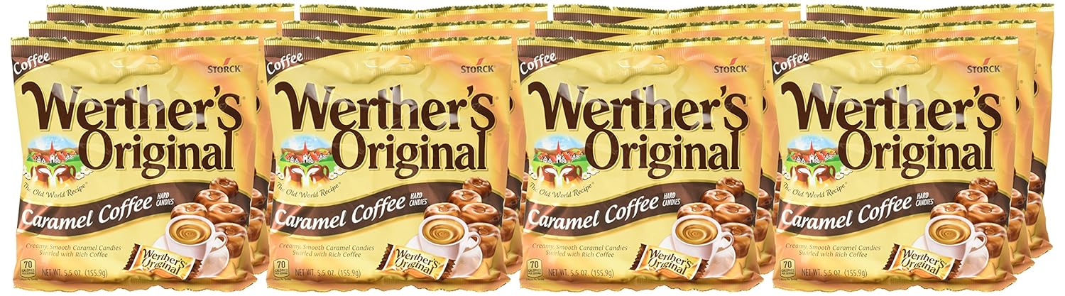 WERTHER'S ORIGINAL Caramel Coffee Hard Candy, 5.5 Ounce Bag (Pack of 12), Bulk Candy, Individually Wrapped Candy Caramels, Caramel Candy Sweets, Bag of Candy, Hard Candy Bulk : Werthers Original Caramel Cofffee Hard Candies : Grocery & Gourmet Food
