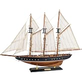 SAILINGSTORY Wooden Sailboat Model Ship Atlantic 20" Blue and Walnut | 1:75 Scale Replica, Handcraft Authentic Details, Antique Finish, Nautical Decor