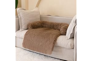 WELLYELO Small Calming Dog Bed Dog Sofa Couch Beds for Small Dogs and Cats Fluffy Plush Dog Mats for Furniture Protector with Washable Cover (30x26x5, Brown-1)