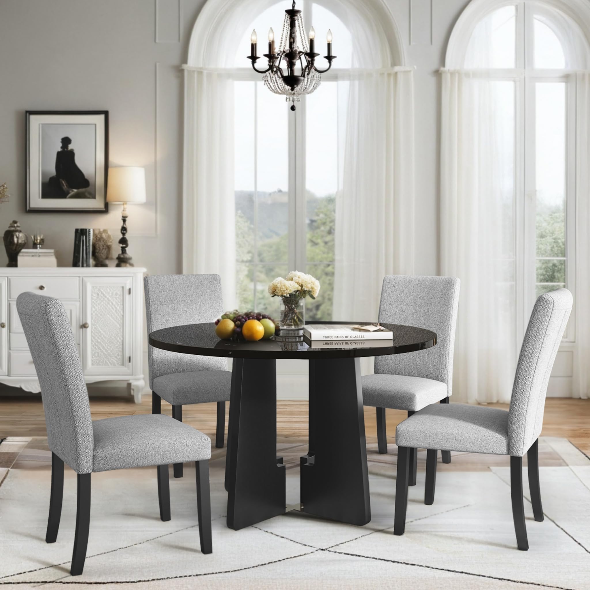 Photo 1 of **ONLY TABLE**Round Dining Table, 43-Inch Modern Dining Table, Easy Assembly for Dining Kitchen Room, Grey+Black