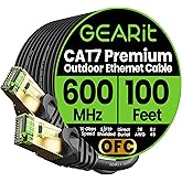 GEARit Cat7 Outdoor Ethernet Cable (100ft) SFTP Shielded Foil Twisted Pair, Pure Copper, LLDPE, Waterproof, Direct Burial, In