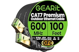GearIT Cat7 Outdoor Ethernet Cable (100 Feet), SFTP Shielded Foil Twisted Pair, Waterproof - Black/Red, 100 Ft
