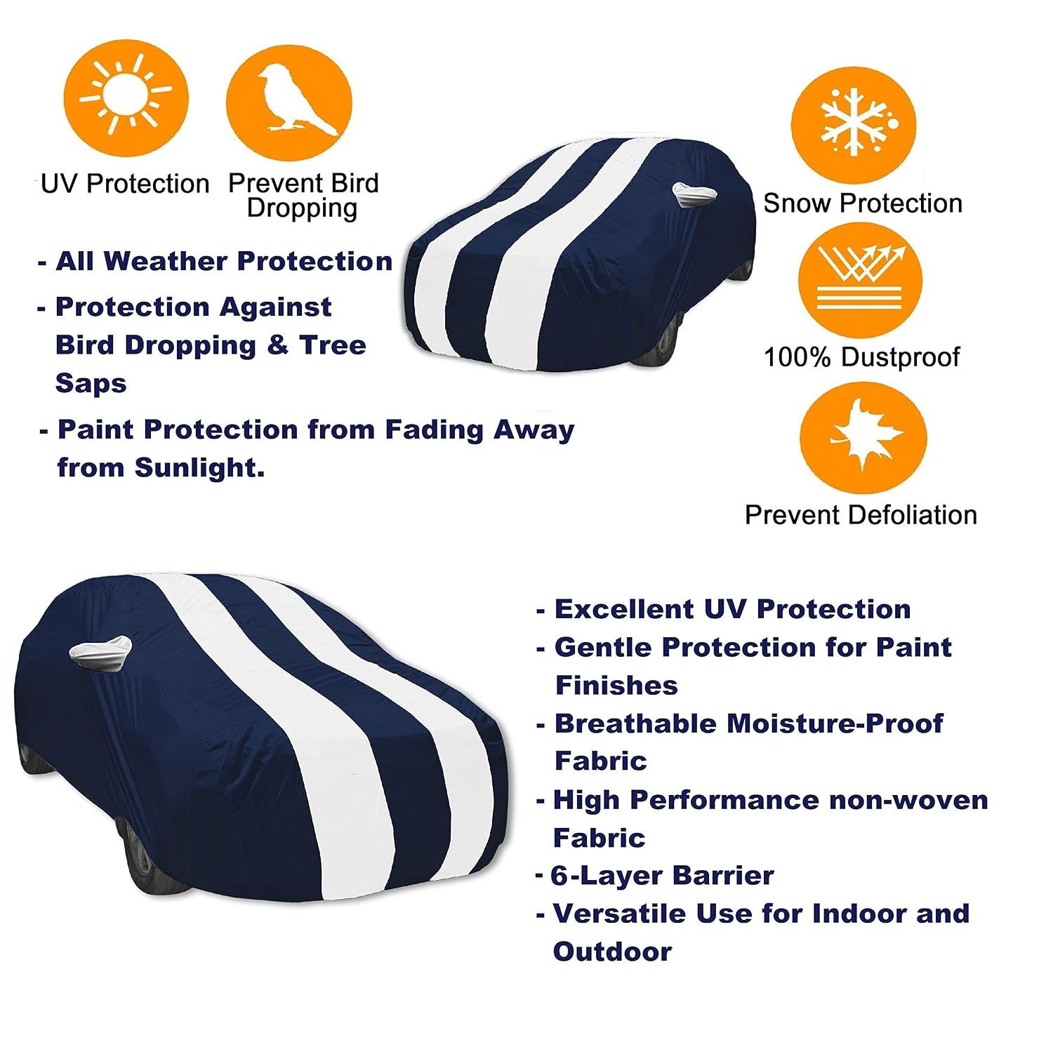 Kia Car Body Cover Premium with Water Resistant NavyWhite Color