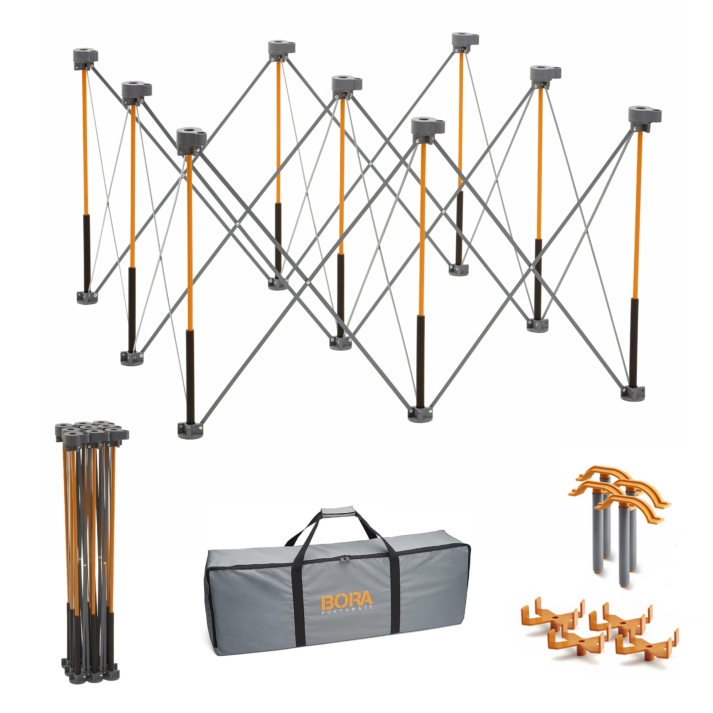 Bora Centipede 30in Folding Work Table Set – No Assembly 9-Strut Collapsible Table 3500lb Weight Limit – 4x4ft Mobile Work Station with Storage Bag, Foldable Work Bench Table – CK9S, Orange/Black