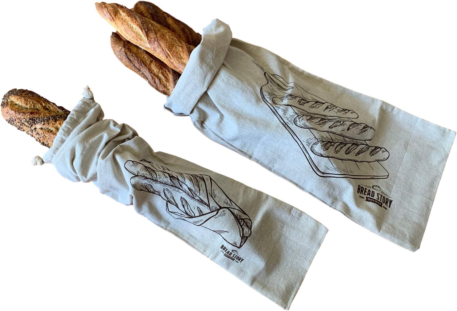 Linen Bread Baguette Bags - 2-Pack 20 x 70" Ideal for Homemade Baguette Bread, Unbleached, Reusable Food Storage, Housewarming, Wedding Gift, Storage for Artisan Bread - Bakery & Baguette