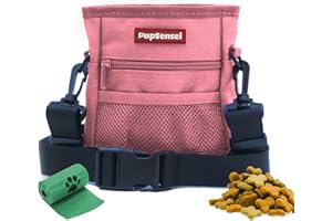 PupSensei Dog Treat Pouch, Durable Oxford Polyester, No-Spill Magnetic Closure, Treat Pouches for Pet Training with Metal Clip, Waist Belt, Adjustable Strap, Poop Bag Dispenser (Light Pink)