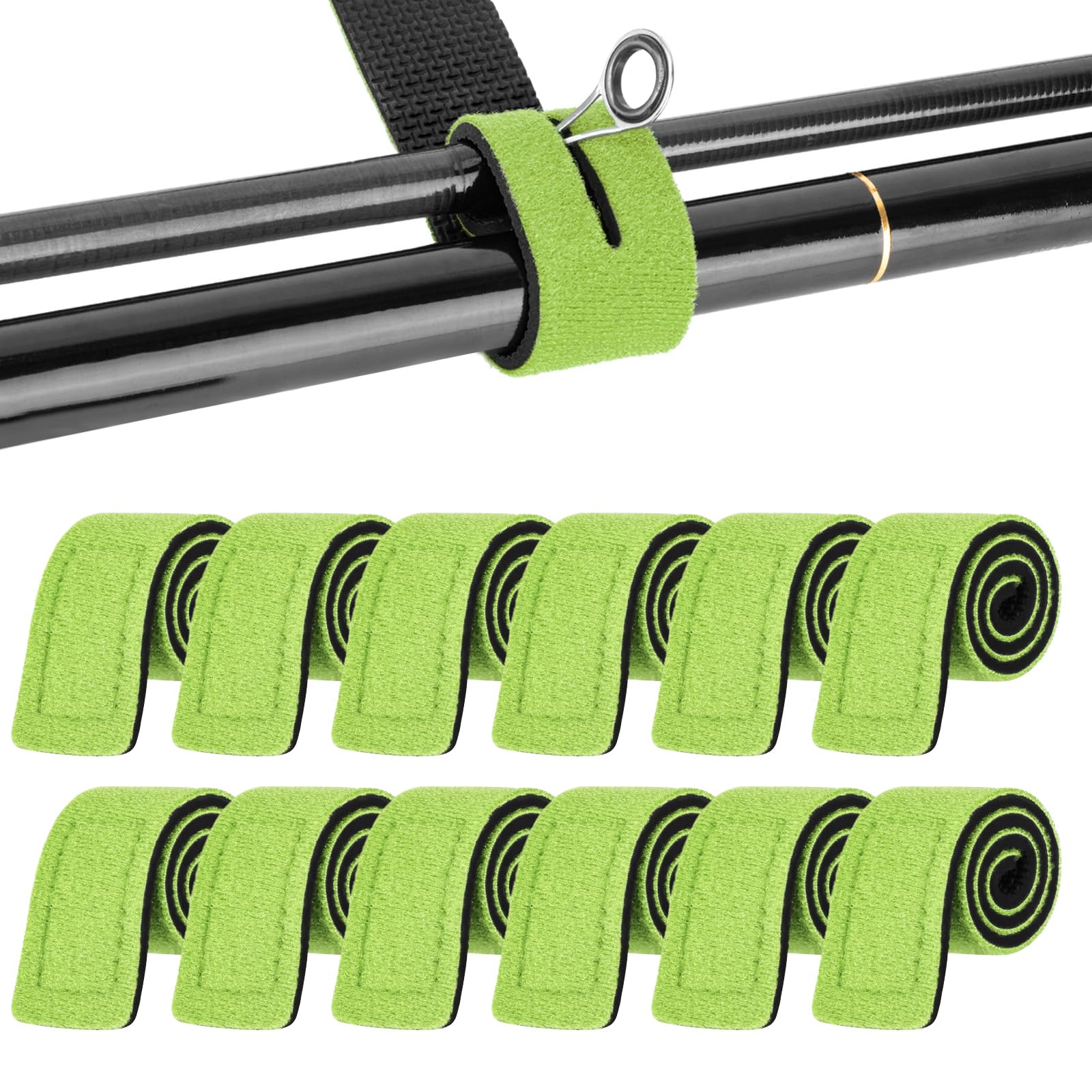Annyswit 12 Pcs Adjustable Fishing Rod Straps Reusable Neoprene Ties Straps Elastic Fishing Rod Belt Ties for Fixing Fishing Rods Spinning & Sea & Feeder & Carp Rod Protection
