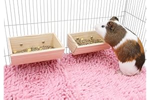 JINKOOZZ 2 Pcs Guinea Pig Feeder Box, Wooden Small Animal Food Feeder, Hanging Rabbit Food Bowl, Small Animal Cage Accessories, Suitable for Rabbit Bunny Chinchilla Guinea Pig Hamster