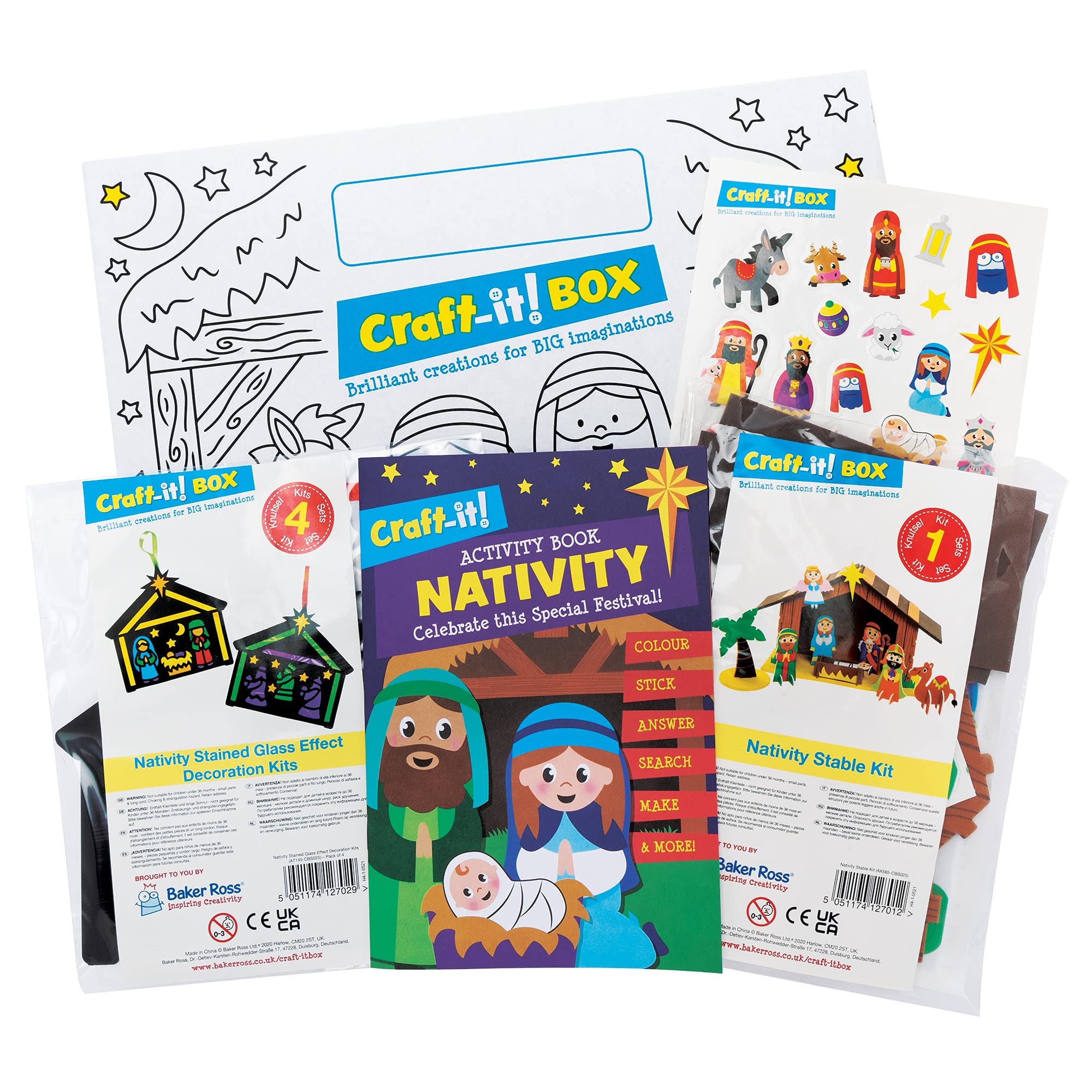 Baker Ross CBS025 Nativity Arts & Crafts Package for Kids - Two Fun Nativity Nativity Scene Creative Kits, Stickers and Activity Book for Boys and Girls