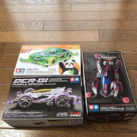 Amazon ミニ四駆 限定品 トライゲイルブラックスペシャル パンダgt デクロスパープルスペシャル 未組立 マルーンタイヤ Maシャーシ 通販