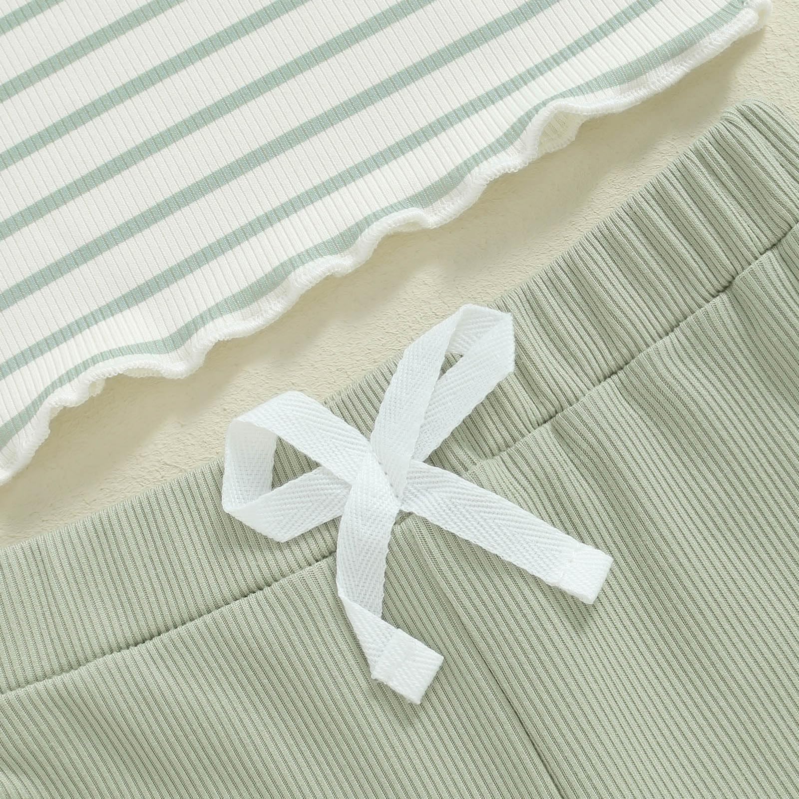 FOCUSNORM Toddler Baby Girl Outfits Ruffle Long Sleeve Striped Trim Tops + Flare Pants Set Toddler 2Pcs Fall Winter Clothes