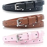 Kajeer Girls Belt for Kids, 3 Pcs Durable PU Leather Belt Metal Buckle Full Heart Hole Youth Toddler Belt for Uniform Casual
