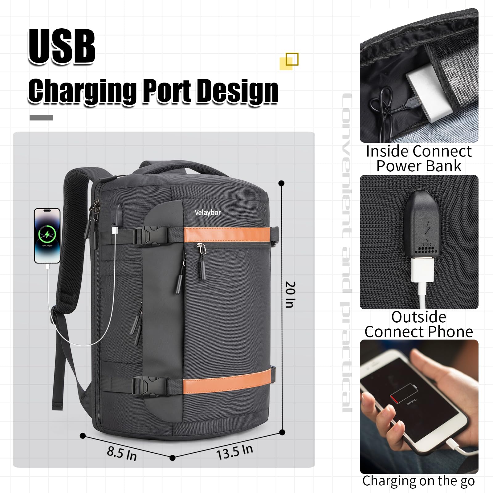 Velaybor 42L Travel Backpack with 4 Packing Cubes, TSA Friendly Flight Approved Carry-On Bag with USB Charging Port, Water-Resistant Weekender Business Backpack for Men Women, Fits 17.3