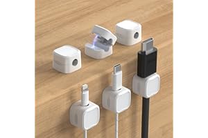 6 Pack Magnetic Cable Clips Cord Holder, Under Desk Cable Management, AORUICN Adhesive Wire Holder Keeper Organizer for Home Office Desk Phone Car Wall Desktop Nightstand (White-6pack)