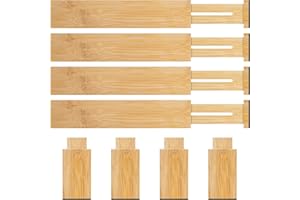 BESHOF Bamboo Drawer Dividers Organizer with Inserts, Expandable from 12.5-21.7", Adjustable Drawer Organizer Separators for Utensils, Dresser, Bedroom, Bathroom, Closet, Clothing, Office (Beige)