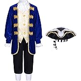 KAIPUTE Colonial Costume for Kids 18th General Captain Pirate for Boys Halloween Cosplay 3-14 Years