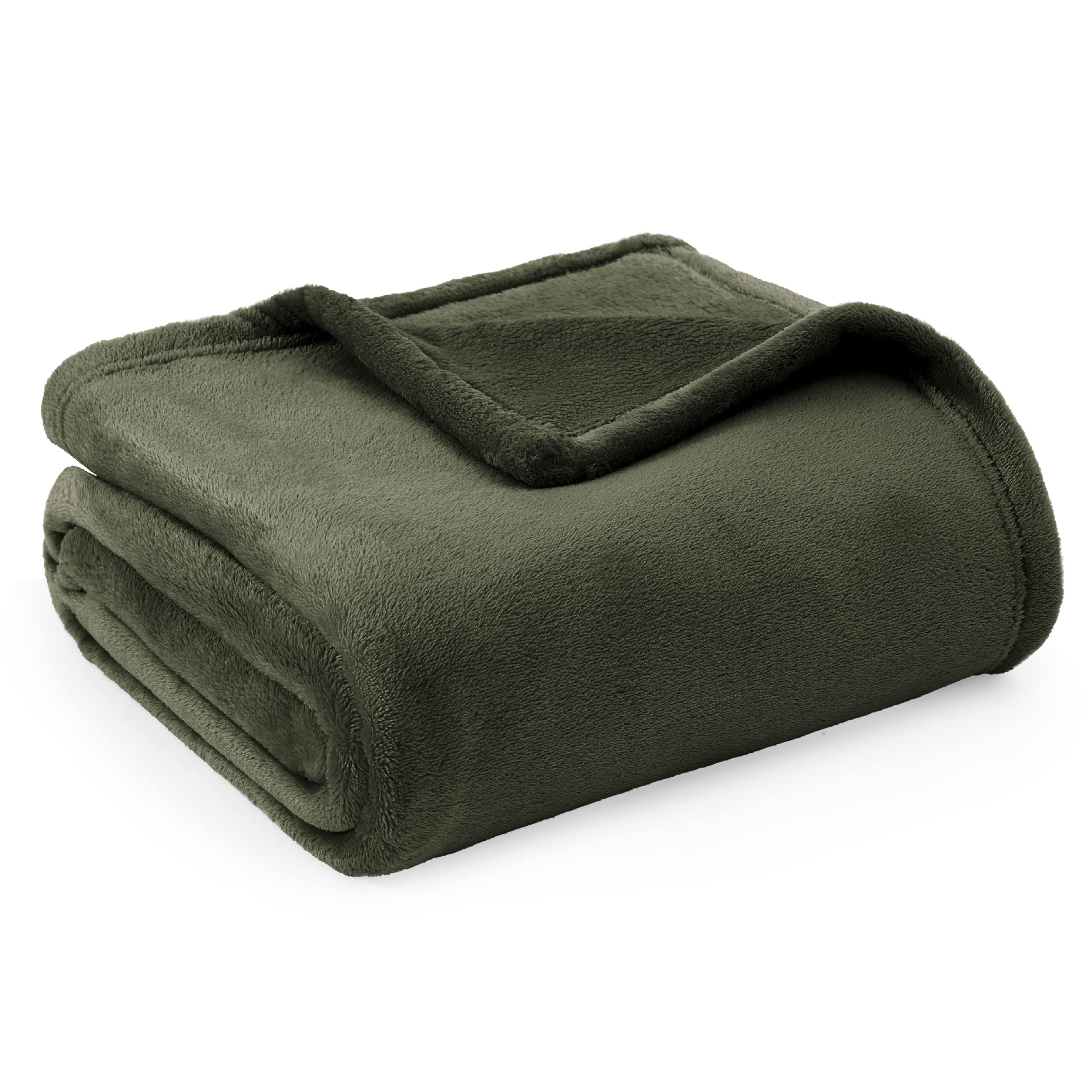 Bedsure Fleece Throw Blanket for Sofa - Soft Cosy Fluffy Blankets for Bed, Warm Single Throws for Audlts, Olive Green, 130x150 cm