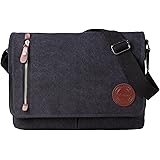 Vintage Canvas Satchel Messenger Bag for Men Women,Travel Shoulder bag 13.5" Laptop Bags Bookbag (Black)