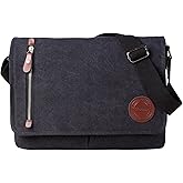 Vintage Canvas Satchel Messenger Bag for Men Women,Travel Shoulder bag 13.5" Laptop Bags Bookbag (Black)
