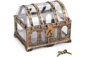 Pemalin Transparent Antique Treasure Chest for Kids,Plastic Pirate Storage and Decorative Box