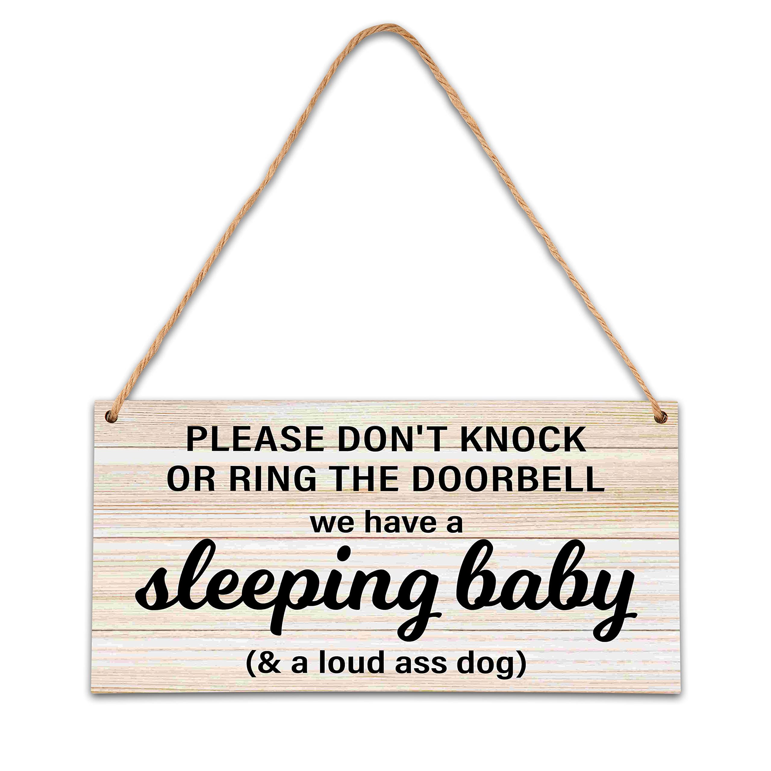 Photo 1 of Baby Sleeping Sign - Do Not Knock Or Ring Doorbell, Rustic Hanging Sign For Front Door, Nursery Home Bedroom-B06