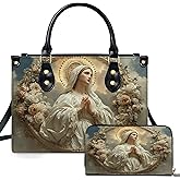 Custom Catholic Virgin Mary Leather Bag, Our Lady of Lourdes Handbags For Women, Christian Religious Satchel Bag Gift