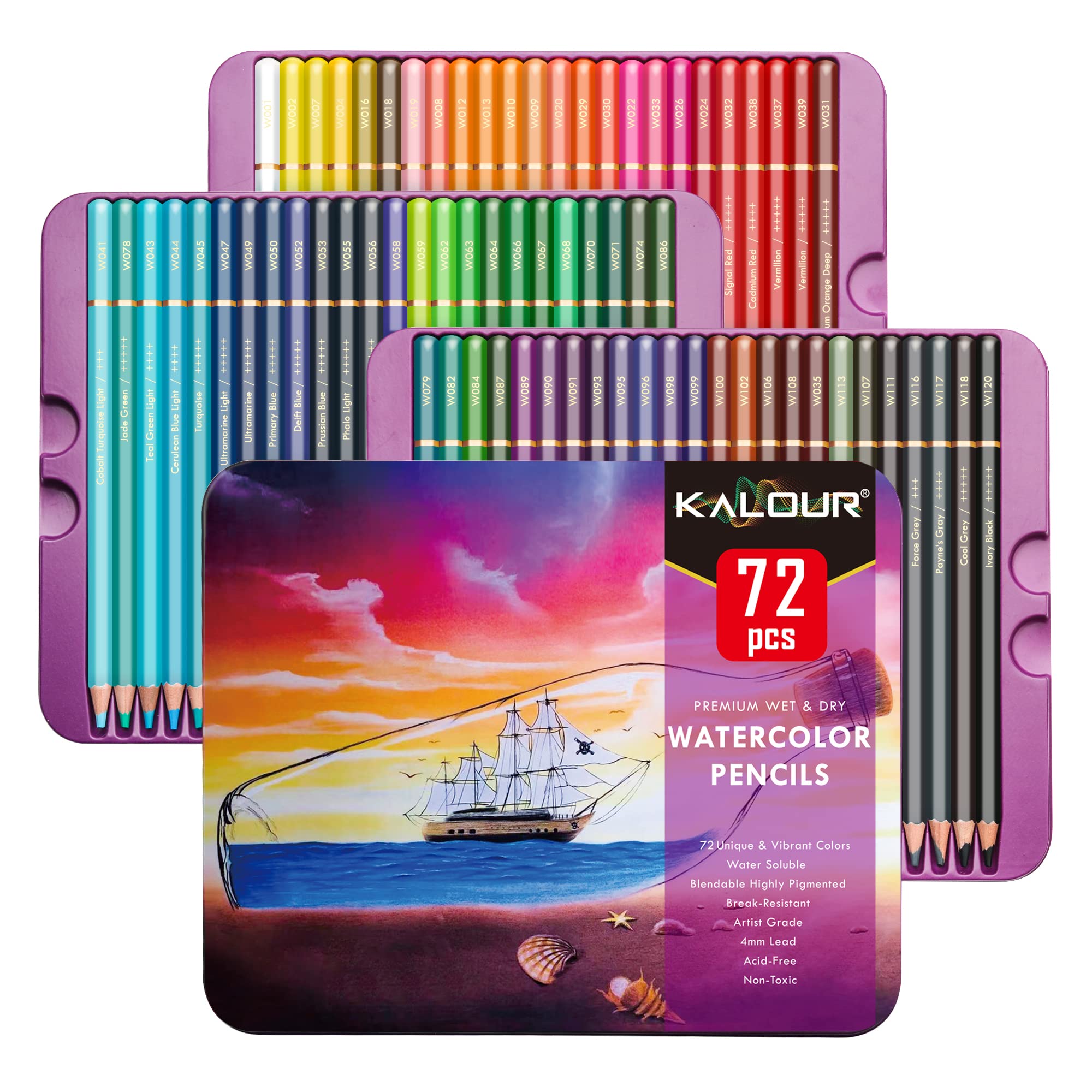 Kalour Mua KALOUR Professional Watercolor Pencils, Set of 72 Colors,Numbered ...