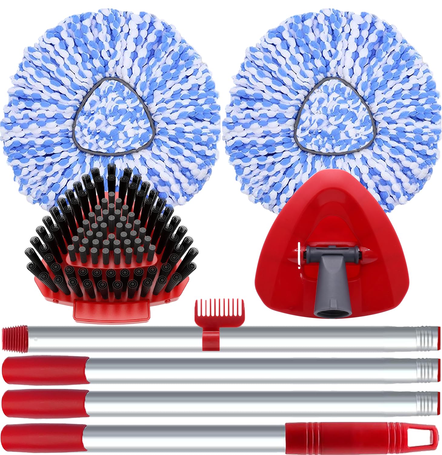 Photo 1 of 2 Pack Spin Mop Heads Replacement Compatible with O Cedar RinseClean 2 Tank, Upgraded Scrub Brush,4 Section Mop Handle and 1 Base Combo Set, Microfiber Replace Head Refill