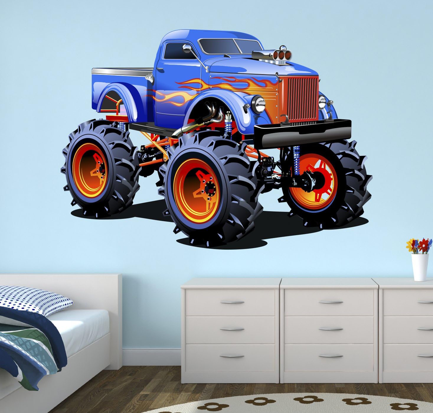 West Mountain Super Monster Truck Wall Decal Nursery Art Kids Bedroom Decor Vinyl Playroom Sticker Mural WM05 (14''W x 12''H)